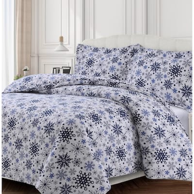 Snowflakes Printed 170-GSM Cotton Oversized Soft Flannel Duvet Set