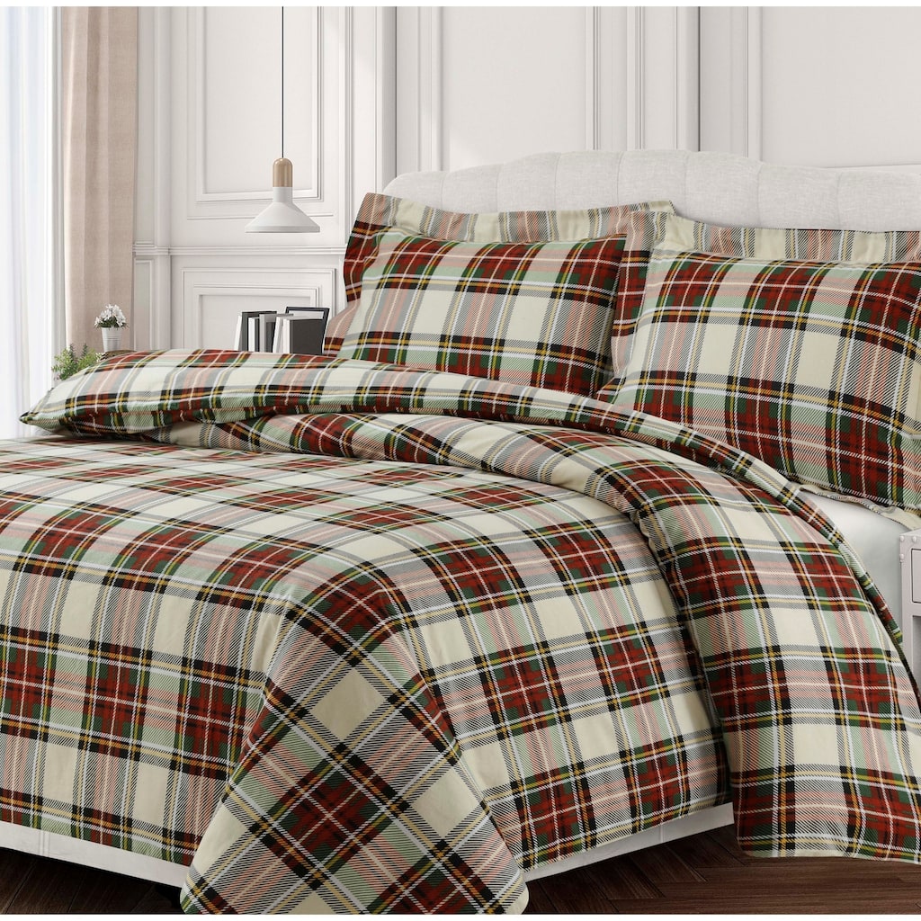 Charleston Plaid Soft 170-GSM Cotton Flannel Printed Oversized Duvet Set