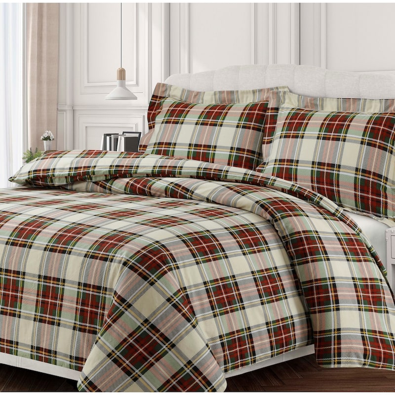 Charleston Plaid Soft 170-GSM Cotton Flannel Printed Oversized Duvet Set