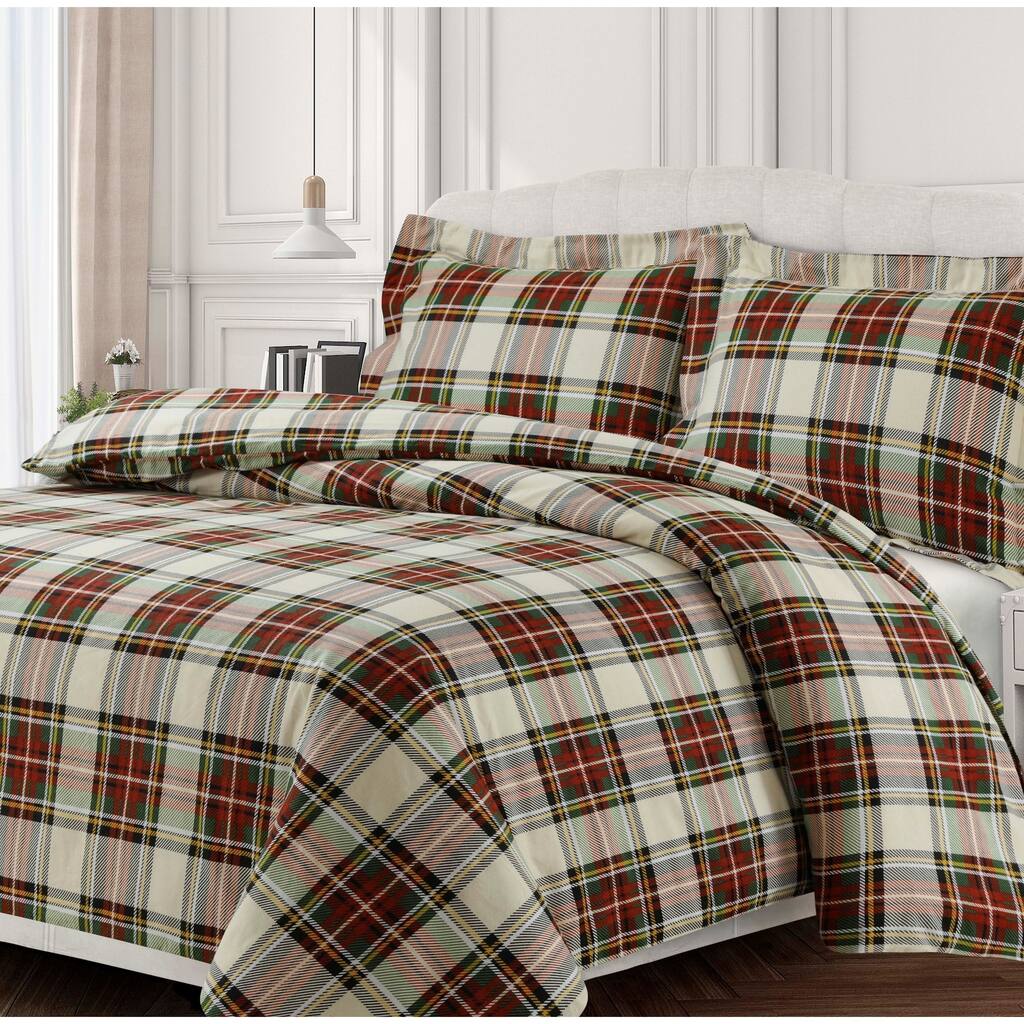Charleston Plaid Soft 170-GSM Cotton Flannel Printed Oversized Duvet Set