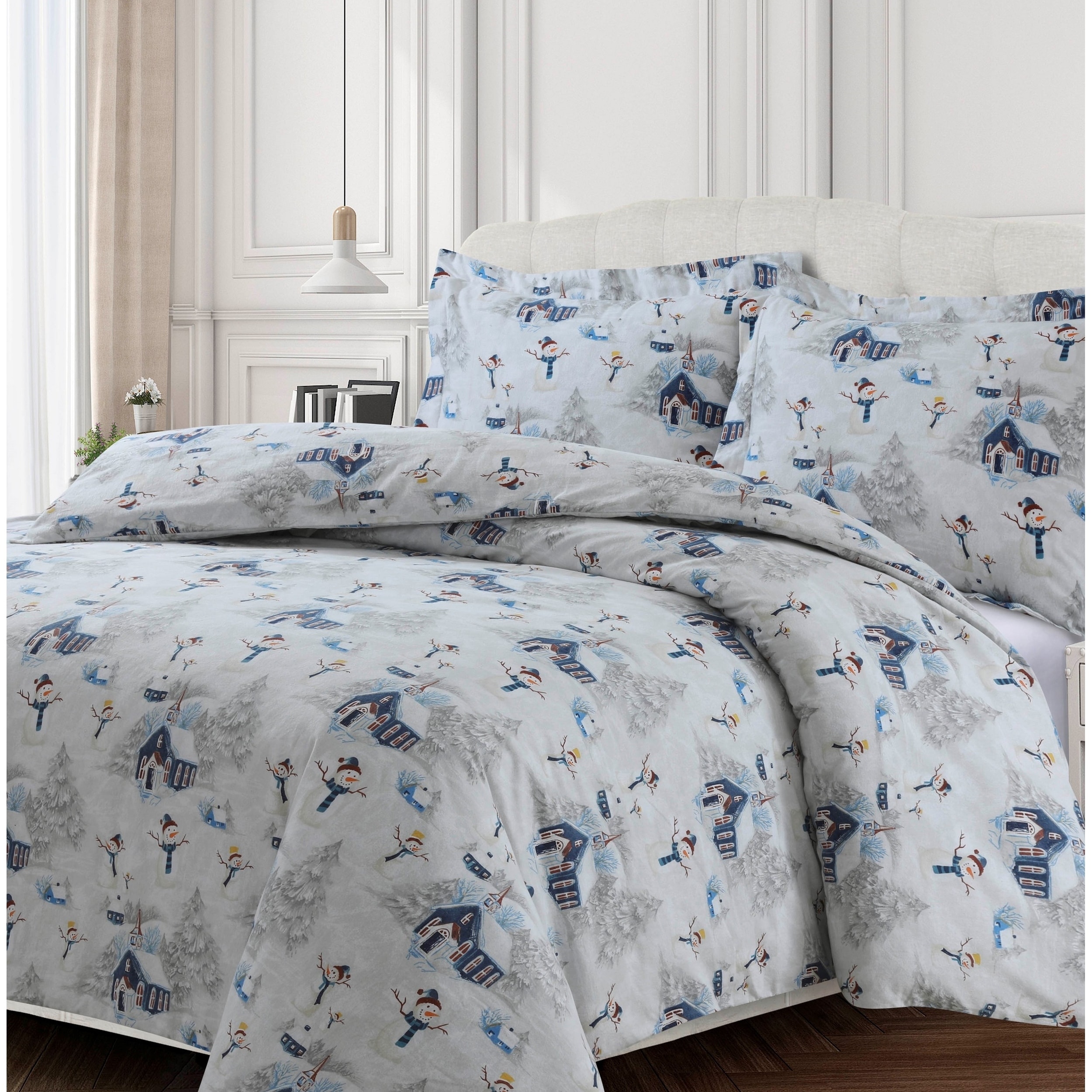Shop Snowman 170 Gsm Cotton Flannel Printed Oversized Duvet Set