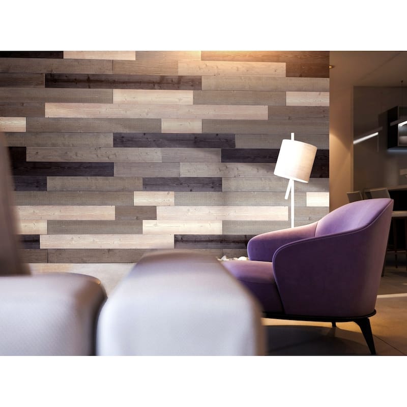 3D Reclaimed Rectangular DIY Peel and Stick Mixed Brown Wood Panels Plank Decor 10 Panels / 16sqft Per Box