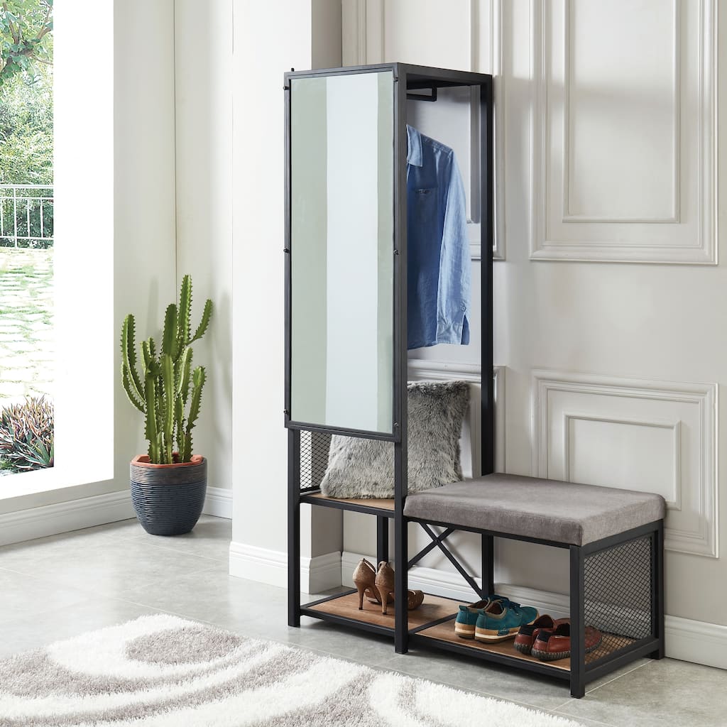 Carbon Loft Parrish Storage Bench with Coat Rack and Mirror