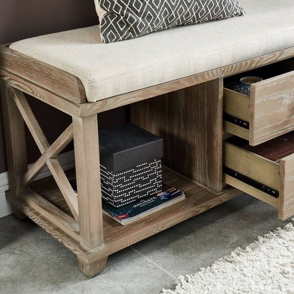 Shop Furniture Of America Lila Rustic Linen 2 Drawer Storage Bench