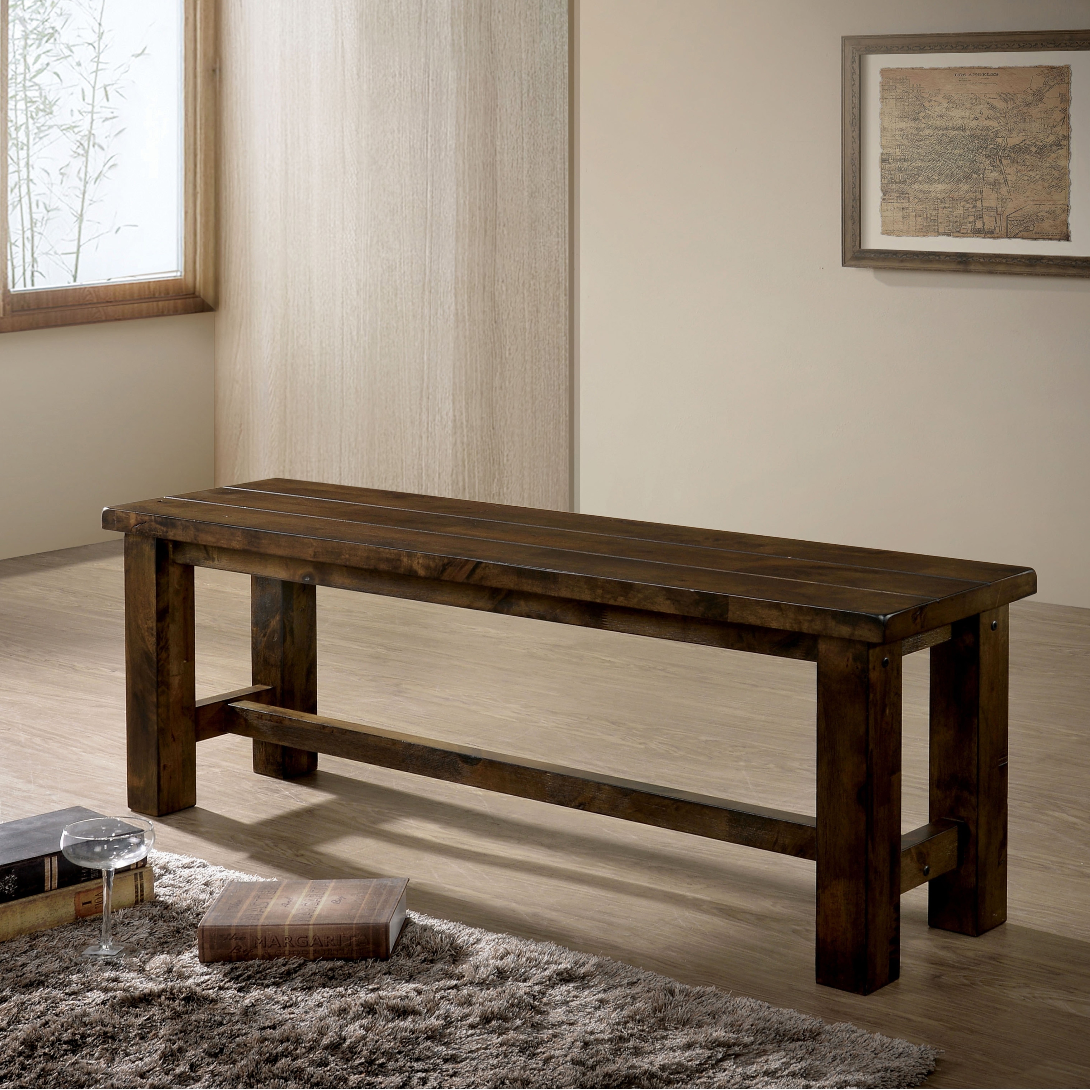 Shop Furniture Of America Aver Rustic Oak Solid Wood Dining Bench