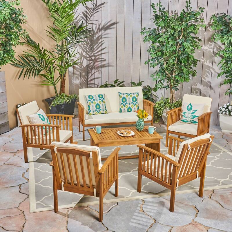 Carolina Outdoor 6-Seater Acacia Wood Chat Set by Christopher Knight Home