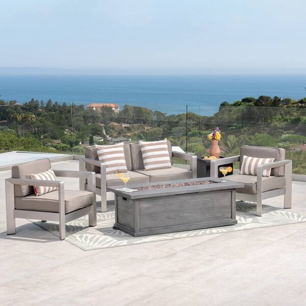 Albion Outdoor 4Seater Aluminum Chat Set with Fire Pit and Tank Holder