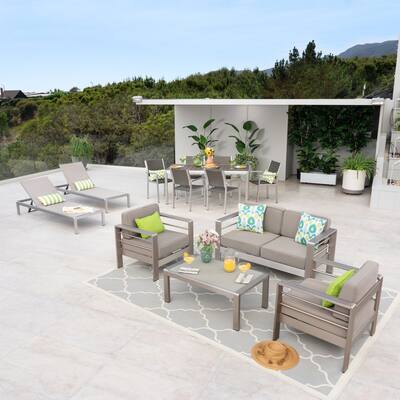 Cape Coral 7 Piece Dining Set and 4pc Chat Set and 2 Chaise Lounges by Christopher Knight Home