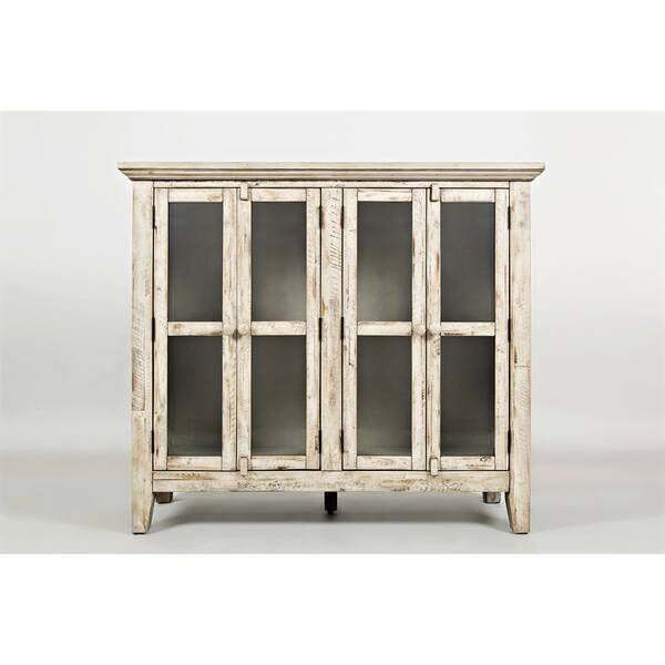 Shop Distressed Wooden Accent Cabinet With 4 Glass Doors Off