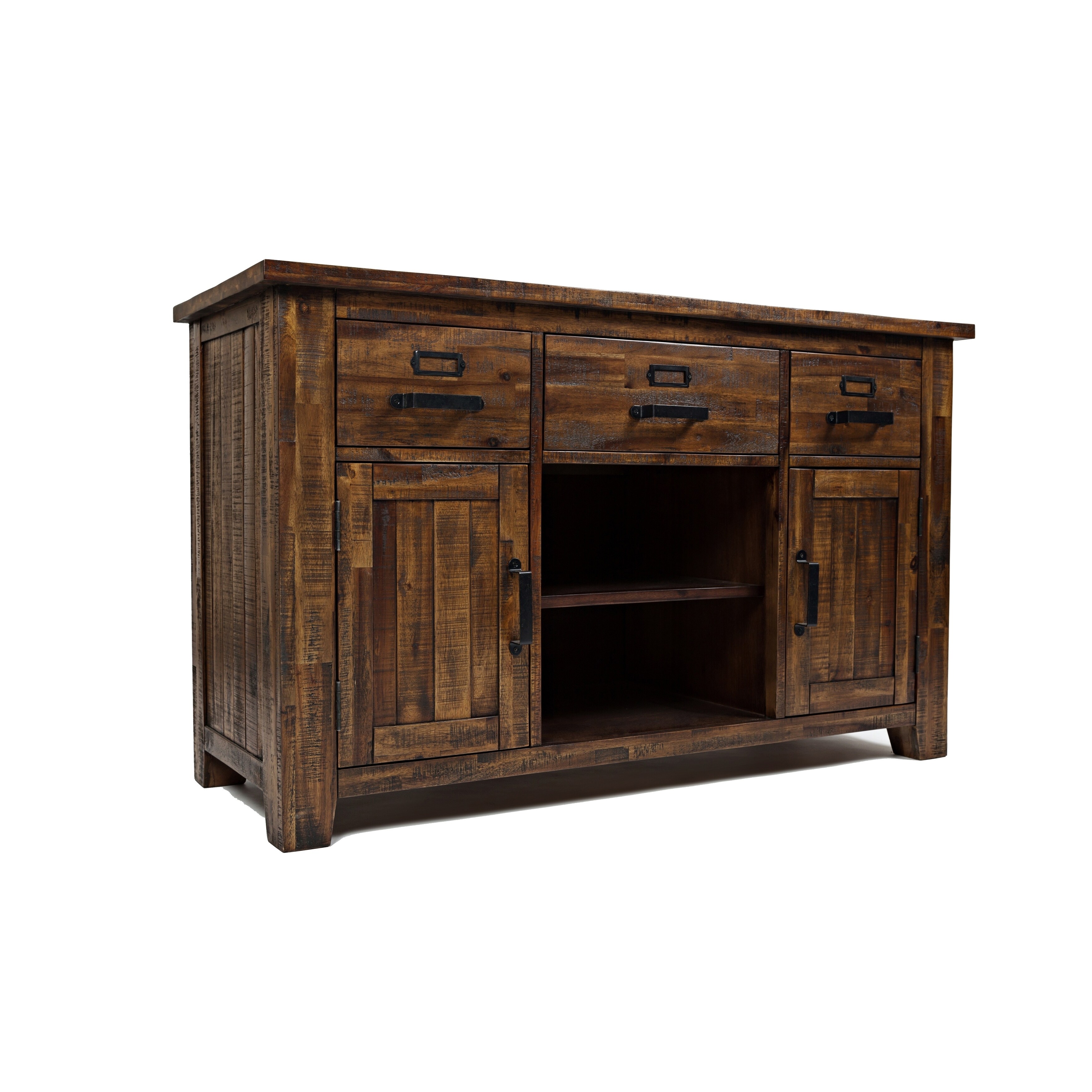 Shop Acacia Wood Media Unit With Three Drawers And Side Cabinets