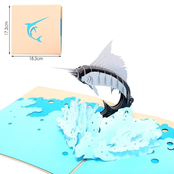 3D Pop up Sailfish Greeting Cards Envelope Post Card Birthday