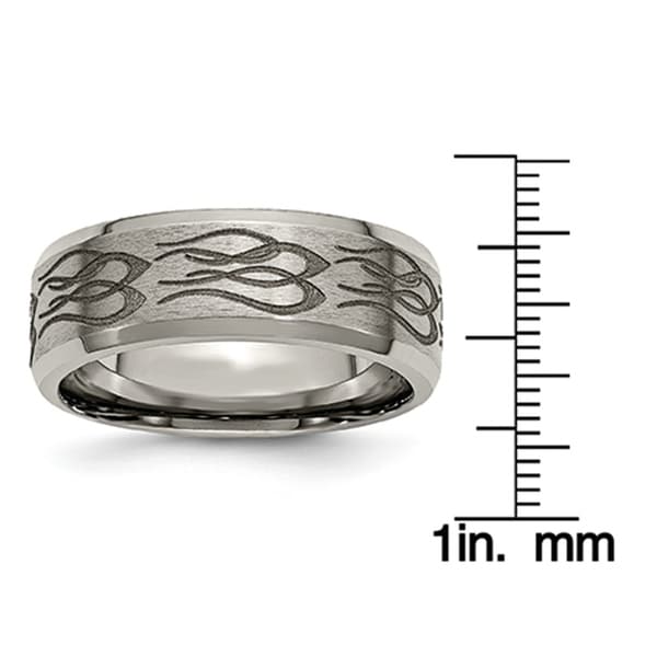 Titanium Beveled Edge 8mm Laser Design Brushed /& Polished Band