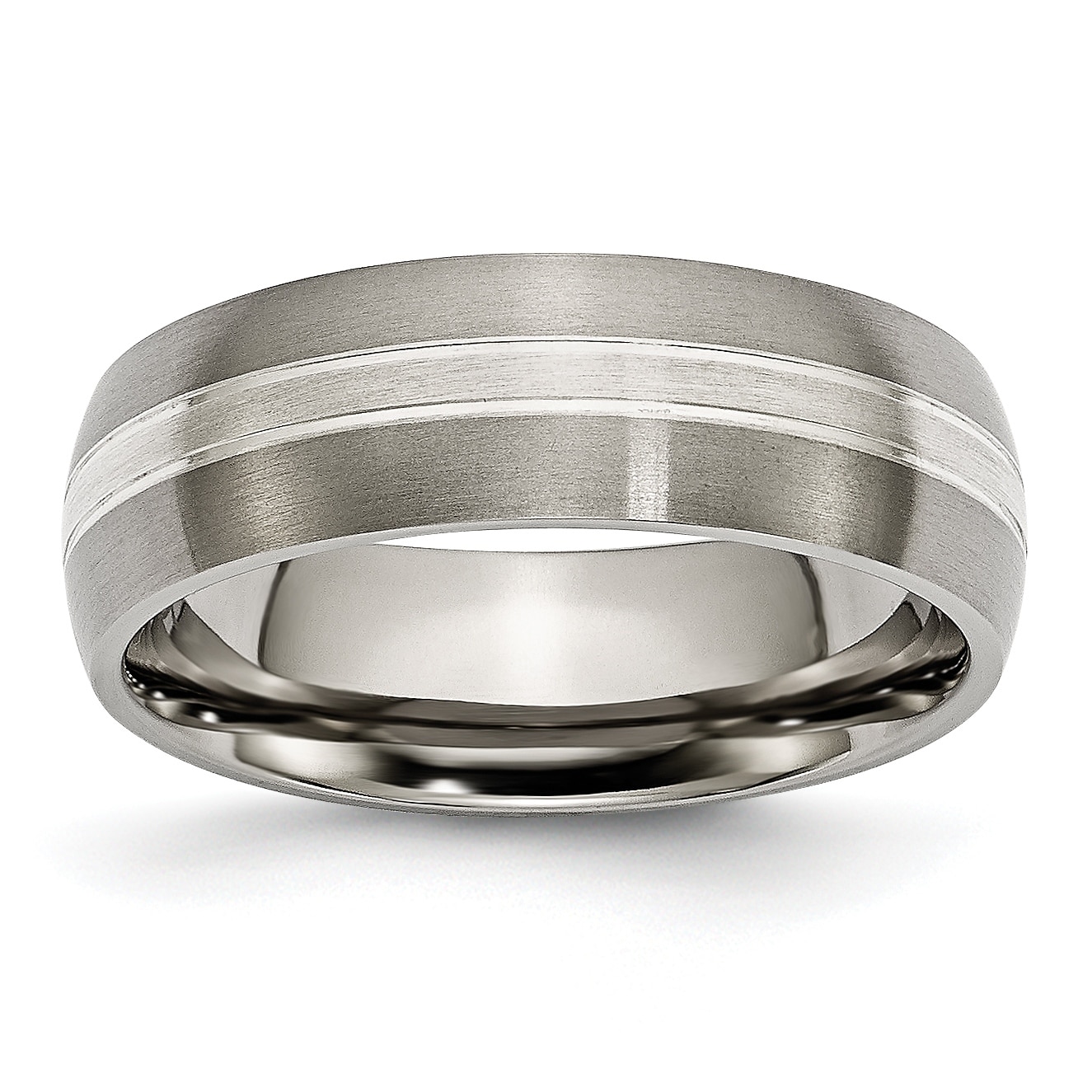 Titanium Brushed//Polished Grooved CZ Ring Sizes 6-13