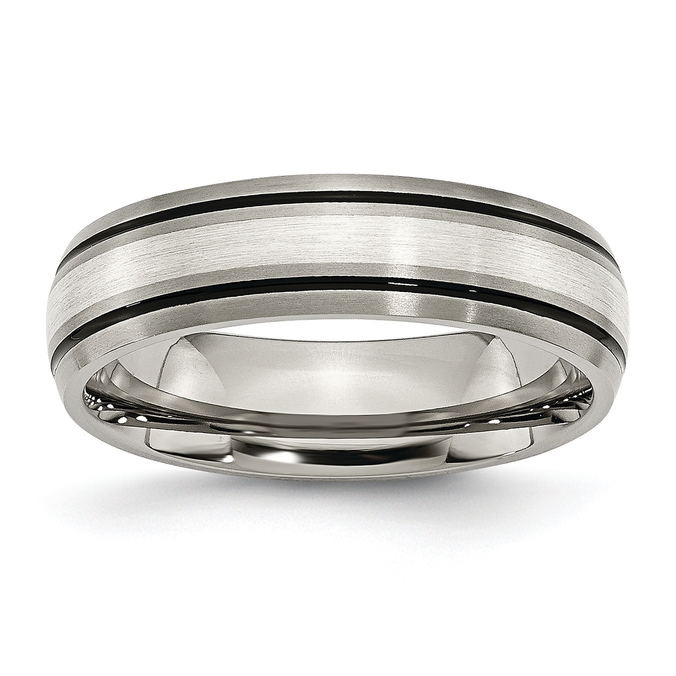 Titanium Grooved Edge 6mm Brushed and Polished Band Size 9.5 Length Width 6