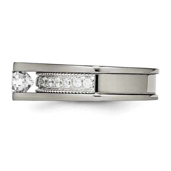 Titanium Polished Grooved CZ Ring Size 11 Length Width 8