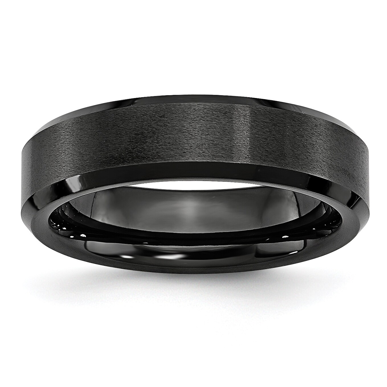 Wedding Bands Classic Bands Flat Bands w/Edge Ceramic Black Faceted and Beveled Edge 6mm Polished Band Size 12 