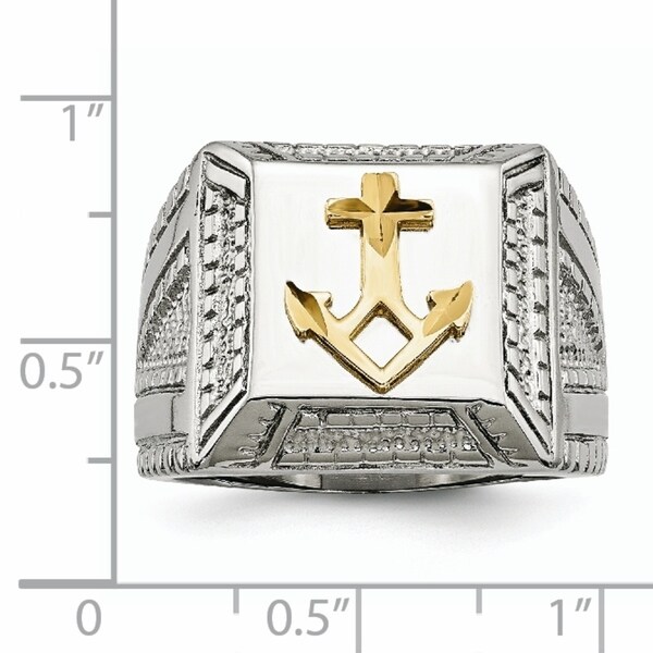 Stainless Steel Themed Ring Polished Antiqued Gold Tone IP-Plated Antiqued Yellow IP-plated Cross Ring