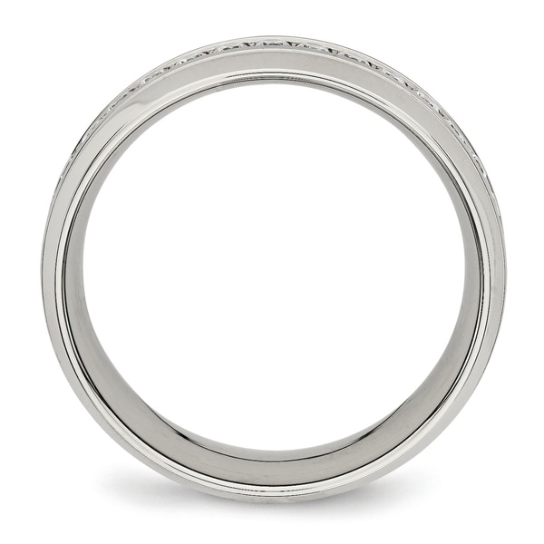 Stainless Steel Grooved Striped Comfort Fit Half-Round Wedding Band Ring