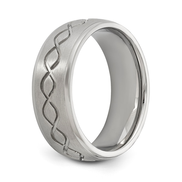 Bridal Stainless Steel Ridged Edge 8mm Brushed and Polished Band
