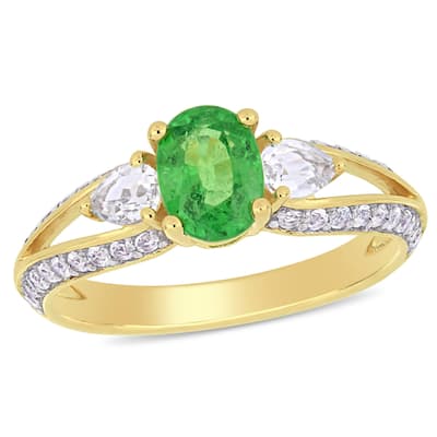 Miadora 10k Yellow Gold Tsavorite and White Topaz Split Shank Engagement Ring
