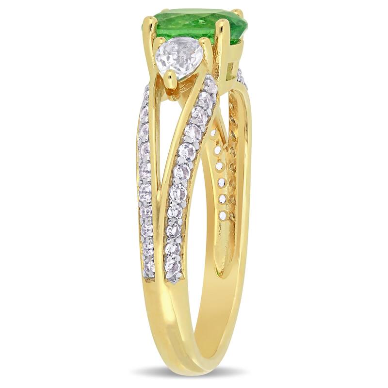 Miadora 10k Yellow Gold Tsavorite and White Topaz Split Shank Engagement Ring