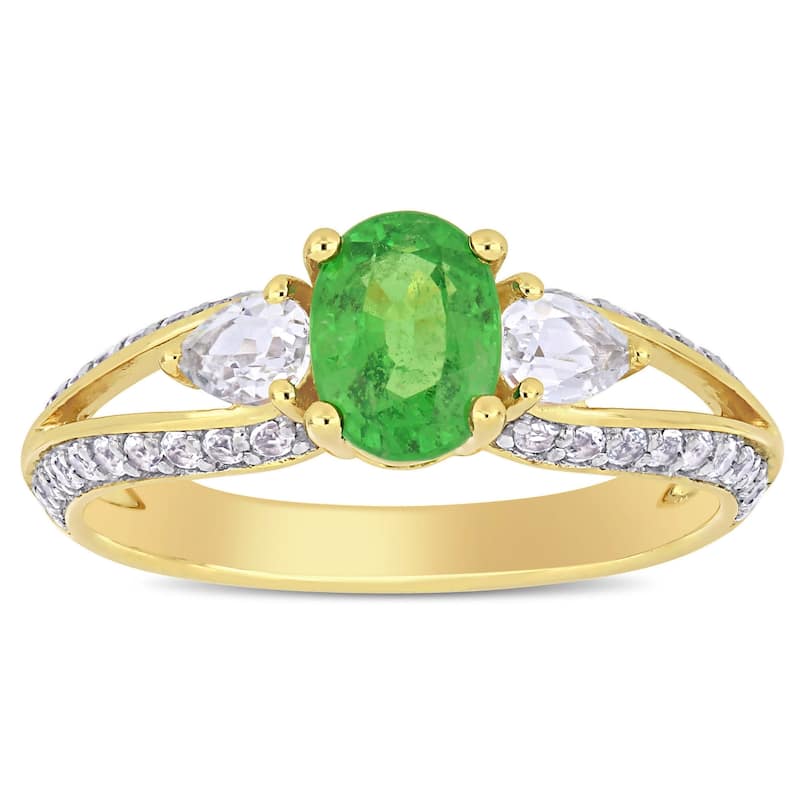 Miadora 10k Yellow Gold Tsavorite and White Topaz Split Shank Engagement Ring