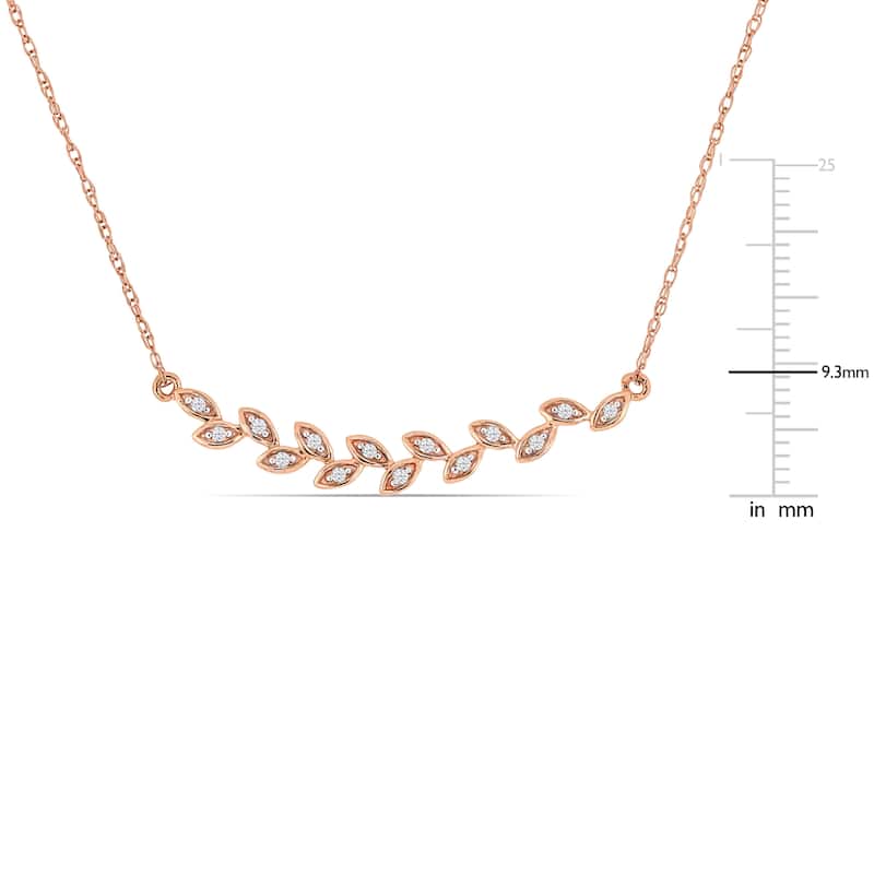 Miadora 10k Rose Gold Diamond Stationed Bar Leaf Necklace