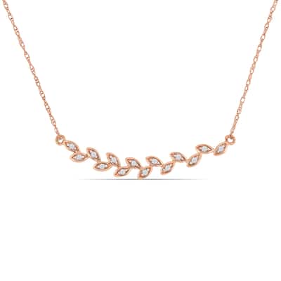 Miadora 10k Rose Gold Diamond Stationed Bar Leaf Necklace