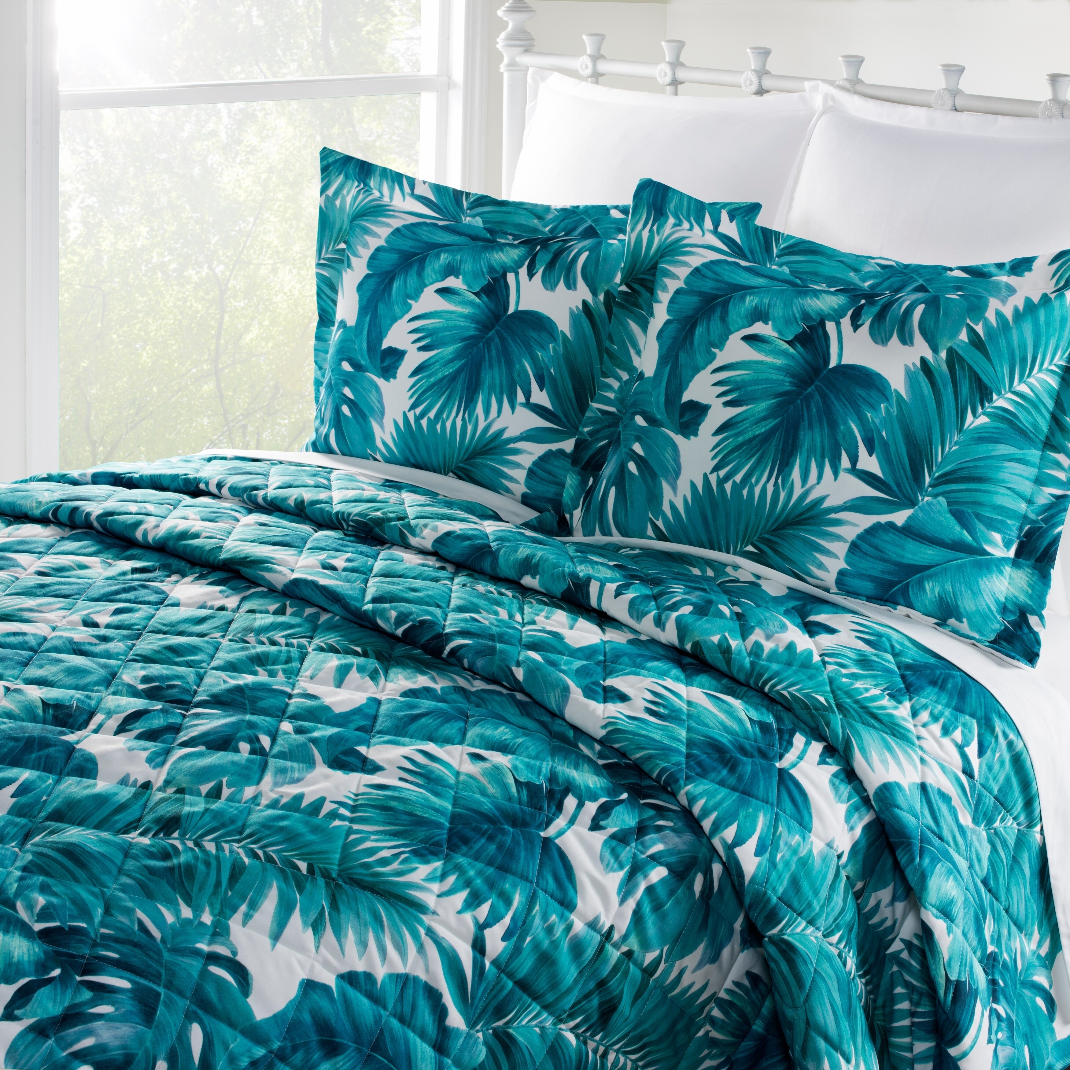 teal colored quilts