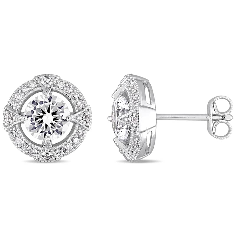Miadora Sterling Silver Created White Sapphire 1/6ct TDW Diamond Halo Stud Earrings
