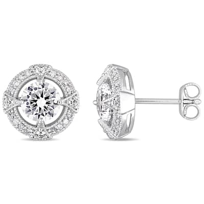 Miadora Sterling Silver Created White Sapphire 1/6ct TDW Diamond Halo Stud Earrings