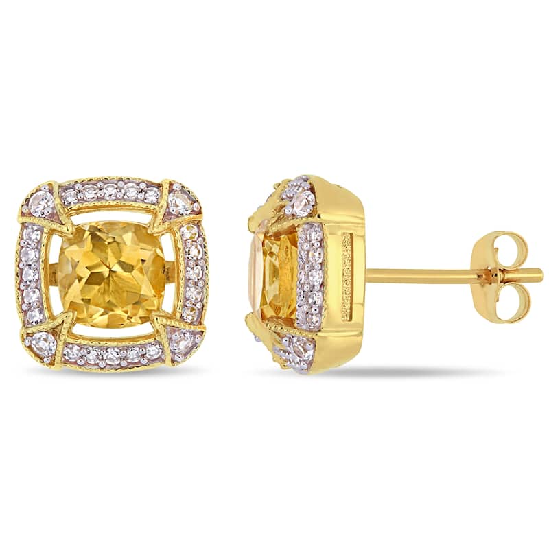 Miadora 10k Yellow Gold Citrine White Sapphire and 1/5ct TDW Diamond Stud Earrings