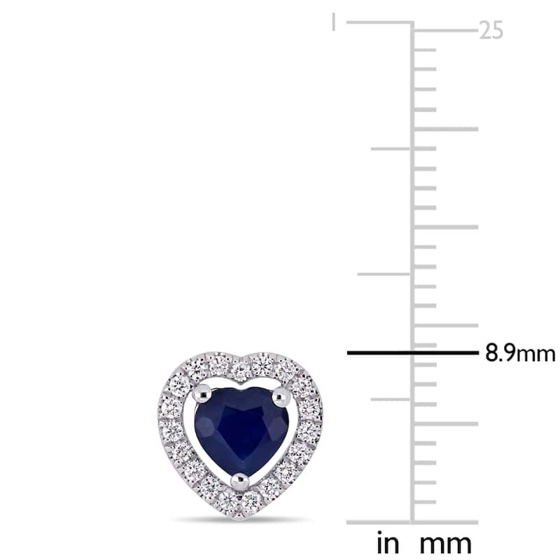 Miadora 14k White Gold Blue Sapphire 1/5ct TDW Diamond Heart Halo Stud Earrings