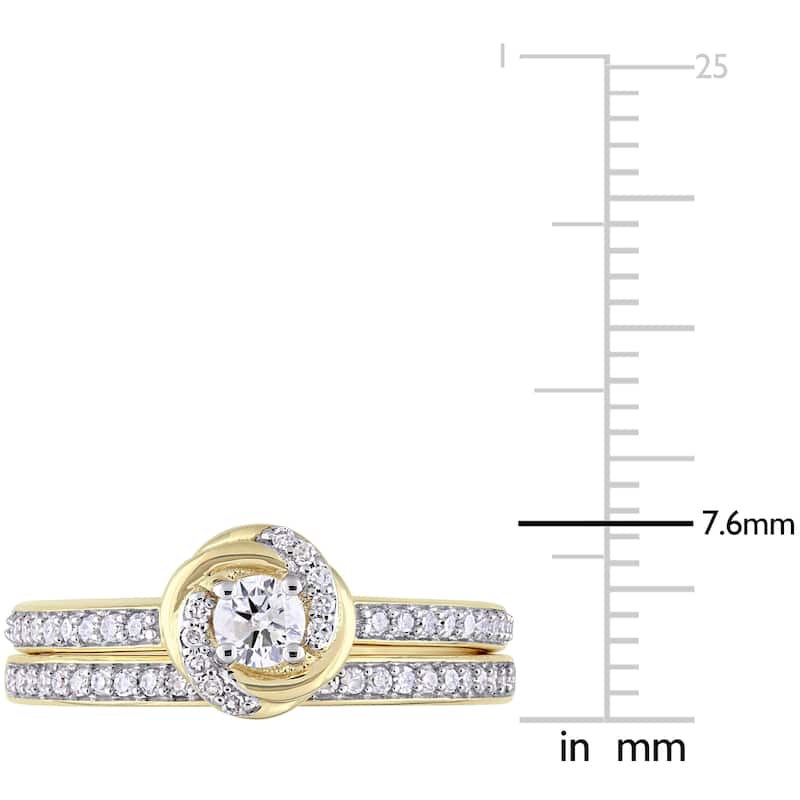 Miadora 10k Yellow Gold 1/2ct TDW Diamond Swirl Halo Bridal Ring Set