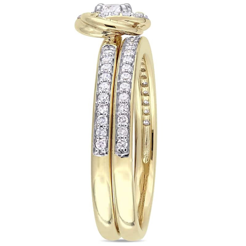 Miadora 10k Yellow Gold 1/2ct TDW Diamond Swirl Halo Bridal Ring Set