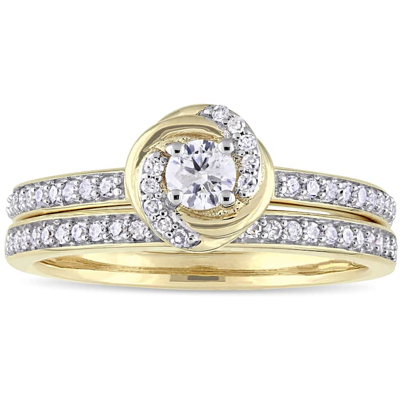 Miadora 10k Yellow Gold 1/2ct TDW Diamond Swirl Halo Bridal Ring Set