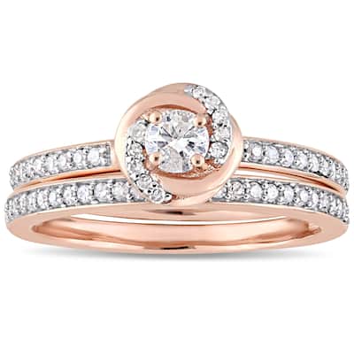 Miadora 10k Rose Gold 1/2ct TDW Diamond Swirl Halo Bridal Ring Set