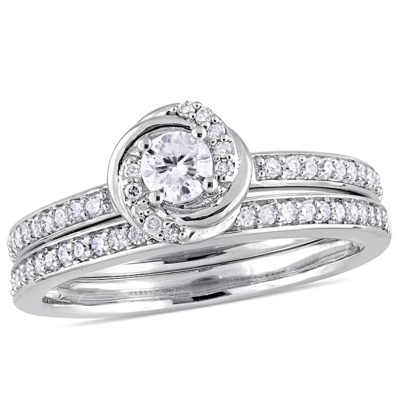 Miadora 10k White Gold 1/2ct TDW Diamond Swirl Bridal Ring Set