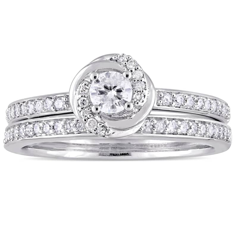 Miadora 10k White Gold 1/2ct TDW Diamond Swirl Bridal Ring Set