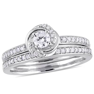 Miadora 10k White Gold 1/2ct TDW Diamond Swirl Bridal Ring Set