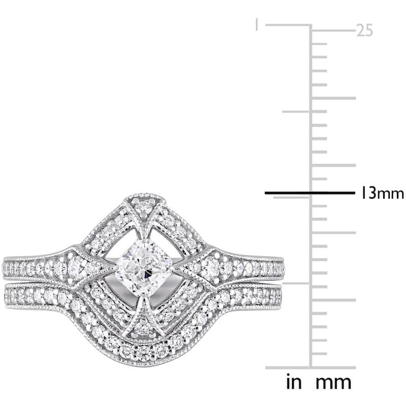 Miadora 10k White Gold 3/4ct TDW Diamond Halo Bridal Ring Set