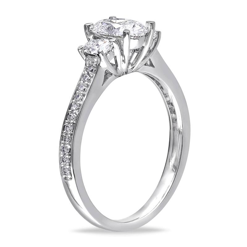 Miadora 14k White Gold 1 1/10ct TDW Diamond Oval and Round-Cut Diamond 3-Stone Engagement Ring