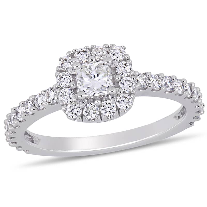Miadora 14k White Gold 1ct TDW Diamond Square Halo Engagement Ring
