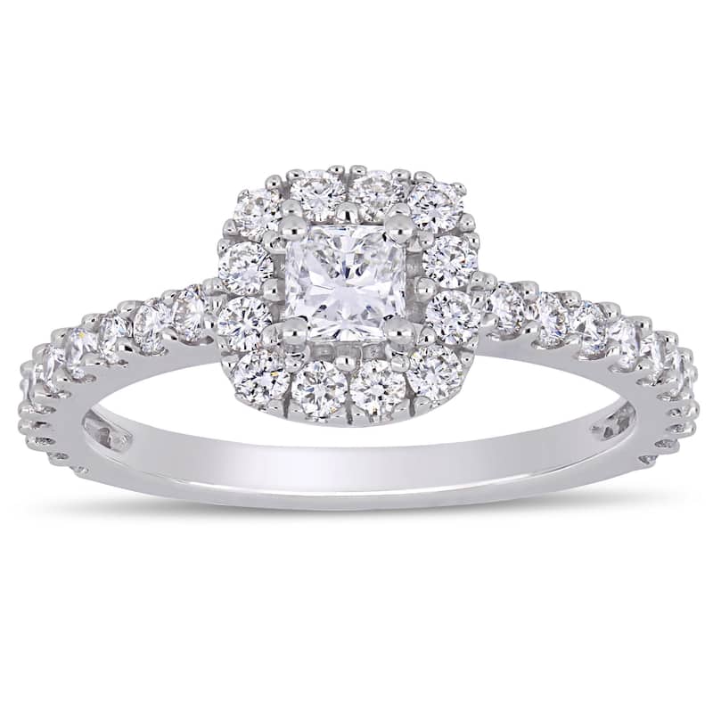Miadora 14k White Gold 1ct TDW Diamond Square Halo Engagement Ring