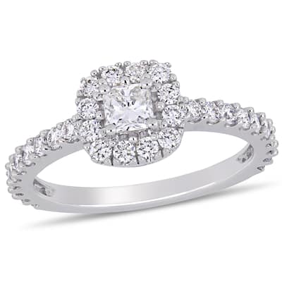 Miadora 14k White Gold 1ct TDW Diamond Square Halo Engagement Ring