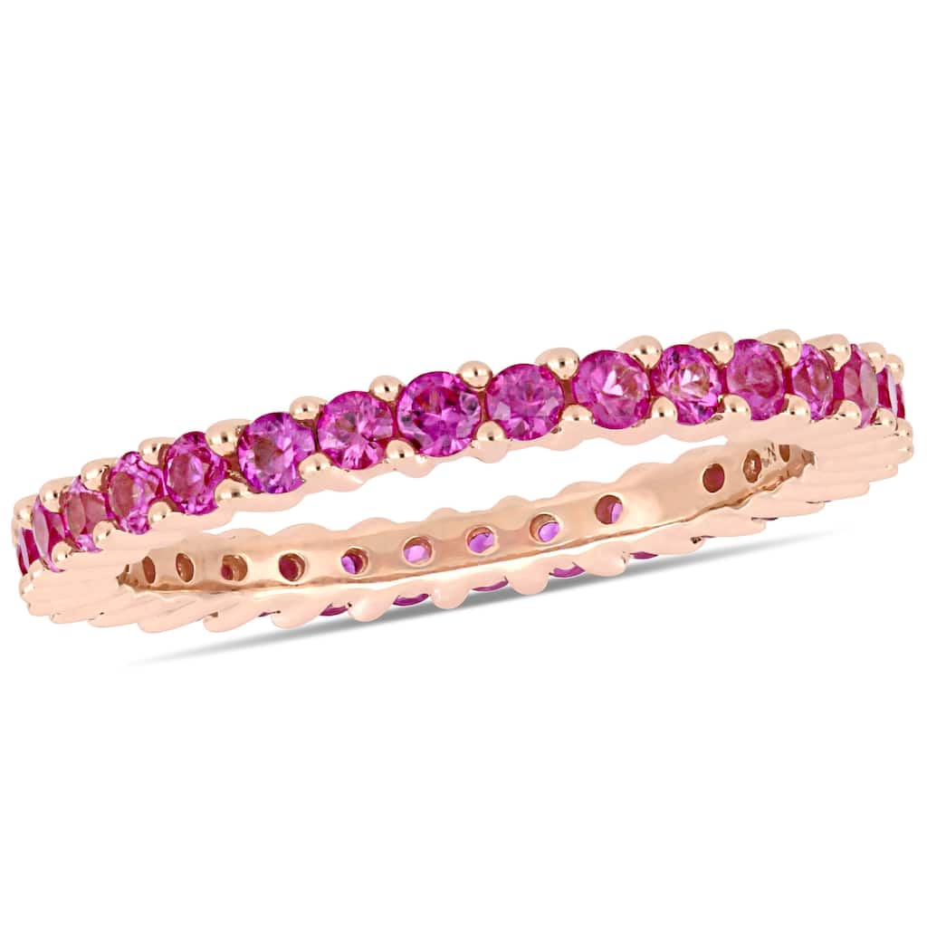 Miadora 14k Rose Gold Pink Sapphire Stackable Full-Eternity Band