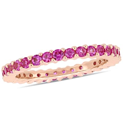 Miadora 14k Rose Gold Pink Sapphire Stackable Full-Eternity Band