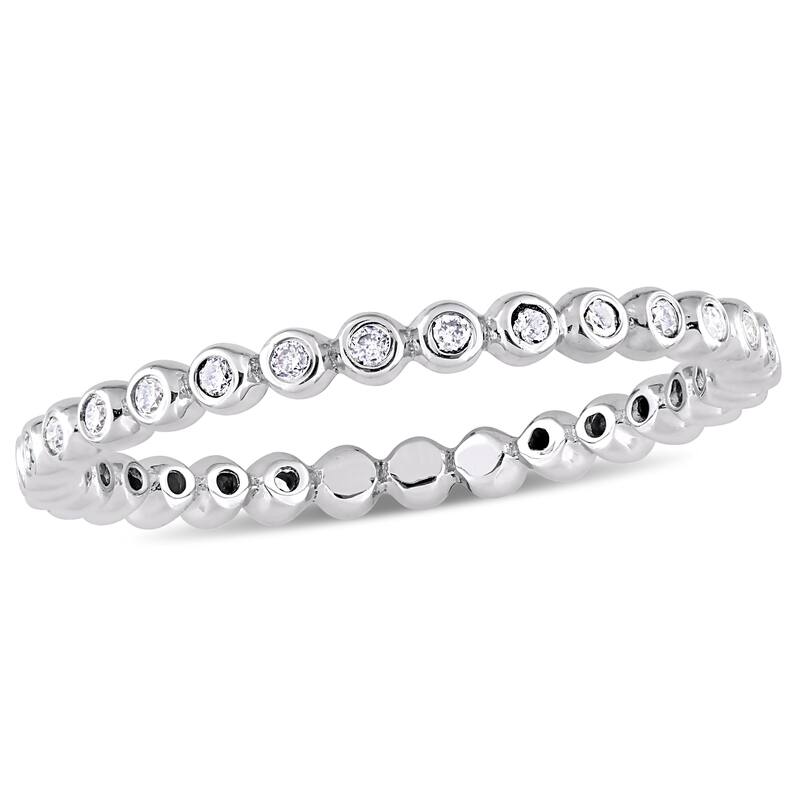 Miadora 10k White Gold 1/4ct TDW Diamond Beaded Wedding Band