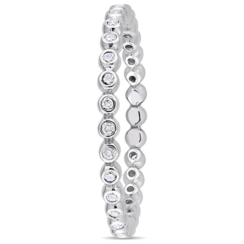Miadora 10k White Gold 1/4ct TDW Diamond Beaded Wedding Band