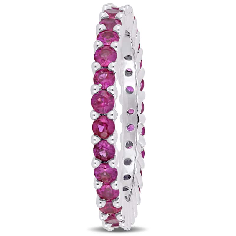 Miadora 14k White Gold Pink Sapphire Stackable Full-Eternity Band
